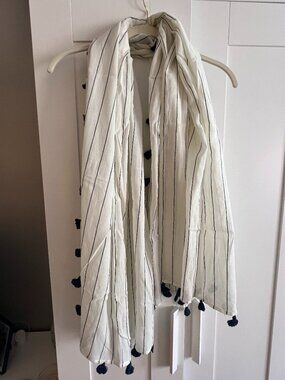 Wilfred/Artizia White Scarf with Blue Stripes and Tassels